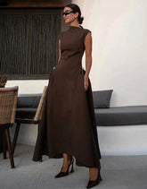 Elegant Floor-Length Scarf Collar Evening Dress