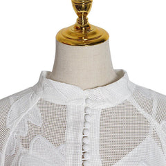 Elegant Lantern Long Sleeve High Waist White Mini Dresses