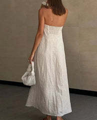 Elegant Linen Strapless Long Dress