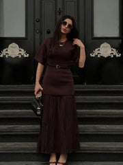 Elegant O Neck Short Sleeve Maxi Dress