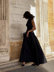 Elegant Oblique Collar Pleated A-line Dress