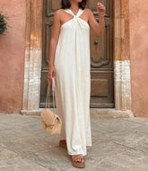 Elegant Pleated Loose Halter Long Dress