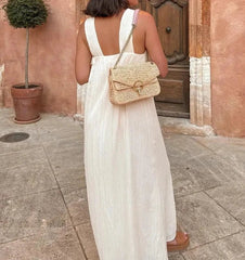 Elegant Pleated Loose Halter Long Dress