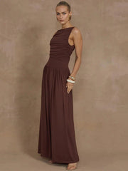 Elegant Sleeveless Ruched Maxi Dress