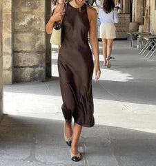 Elegant Solid Satin Maxi Dress