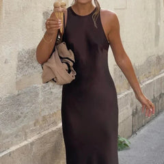 Elegant Solid Satin Maxi Dress