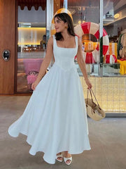 Elegant Square Neck A-Line Long Dress