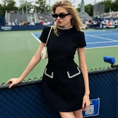 Elegant Tweed Patchwork A-Line Dress