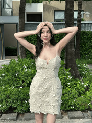 Embroidered Backless Mini Dress