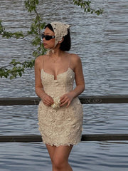 Embroidered Backless Mini Dress