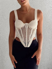 Pydshop Fishbone Waist Crocheted Knitted Crop Tops Women Vest Tee 2024 Summer Sexy Sleeveless Hollow Out Y2K Tops Corset TopChristmas Gifts
