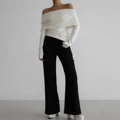 Pydshop Women's Sweater Pullovers Long Sleeve Knitted One-Shoulder Sexy Slim Top Solid Color Autumn Winter Fashion CasualChristmas Gifts