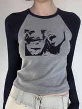 Pydshop 2024 Fashion Woman tops y2k style Grey Graphic Printing Crop Long Sleeves Top