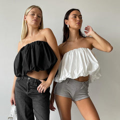 Pydshop Solid Sexy Strapless Two-Way Crop Top Skirt For Women Summer Fashion Sleeveless Folds Off Shoulder Hot Girl Club Vestido