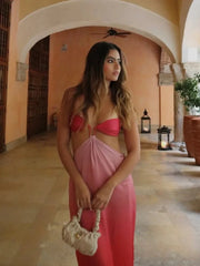 Fashion Gradient Cut-Out Off-Shoulder Satin Dress