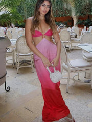 Fashion Gradient Cut-Out Off-Shoulder Satin Dress