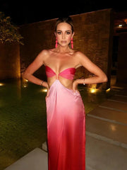 Fashion Gradient Cut-Out Off-Shoulder Satin Dress