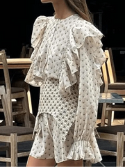 Fashion O-Neck Ruffled Patchwork Dress