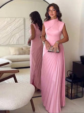 Fashion Solid Irregular Pleated Maxi Dress