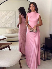 Fashion Solid Irregular Pleated Maxi Dress