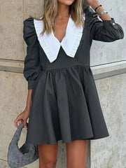 Fashionable Black Patchwork Office Dress