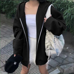 Pydshop Winter Sweatshirt Hoodie Oversize Fleece Hooded Cardigan Black White Women Clothes Solid Zip Up Hoodies Tops Long Sleeves