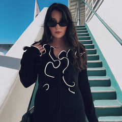 Pydshop 2025 New Fungus Long Sleeve Knitted Cardigan Female Contrast Color Splice Short Top Lace Up Bodycon Sweater Cardigan LadyChristmas Gifts