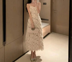 Feather Gold Sequin Backless Birthday Evening Party Dress