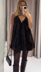 Fluffy Mesh Suspender Dress