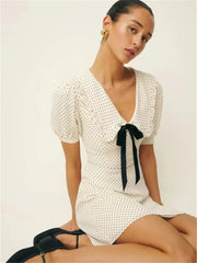 French Style Puff Sleeve Mini Dress