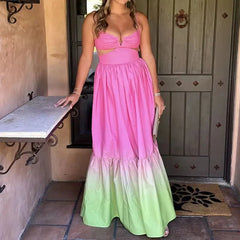 Gradient Spaghetti Strap Long Dress