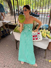 Green Stripes Tube Long Beach Maxi Dress