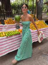 Green Stripes Tube Long Beach Maxi Dress