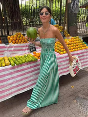 Green Stripes Tube Long Beach Maxi Dress