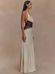 Halter V-Neck High Waist Maxi Dress