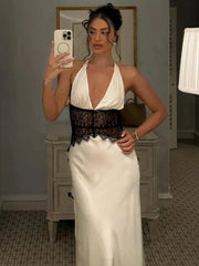 Halter V-Neck High Waist Maxi Dress