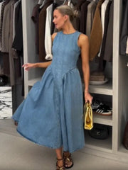 High Waist Backless Denim Dress