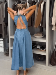 High Waist Backless Denim Dress