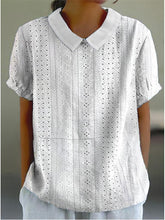 Cotton and Linen Lapel Stitching Everyday Versatile Short-sleeved Top