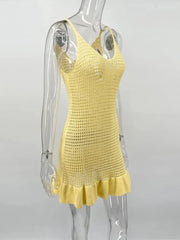 Knit Ruffled See-Through Mini Dress