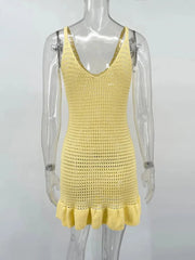 Knit Ruffled See-Through Mini Dress