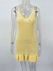 Knit Ruffled See-Through Mini Dress