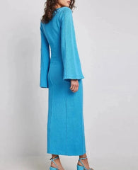 Knitted Blue Patchwork Slim Dress
