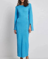 Knitted Blue Patchwork Slim Dress