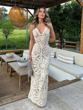 Knitted Crochet Female V Neck Sleeveless Beach Vacation Dresses