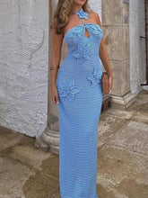 Knitted Floral Patchwork Halter Maxi Dress