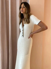 Knitted Rib Slim High Waist Casual Long Dress