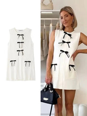 Knitted Sleeveless Bow Mini Dress