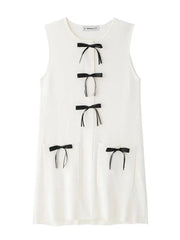 Knitted Sleeveless Bow Mini Dress