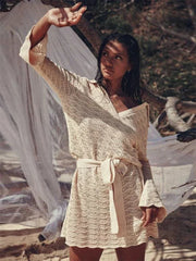 Knitted V-Neck Beach Mini Dress